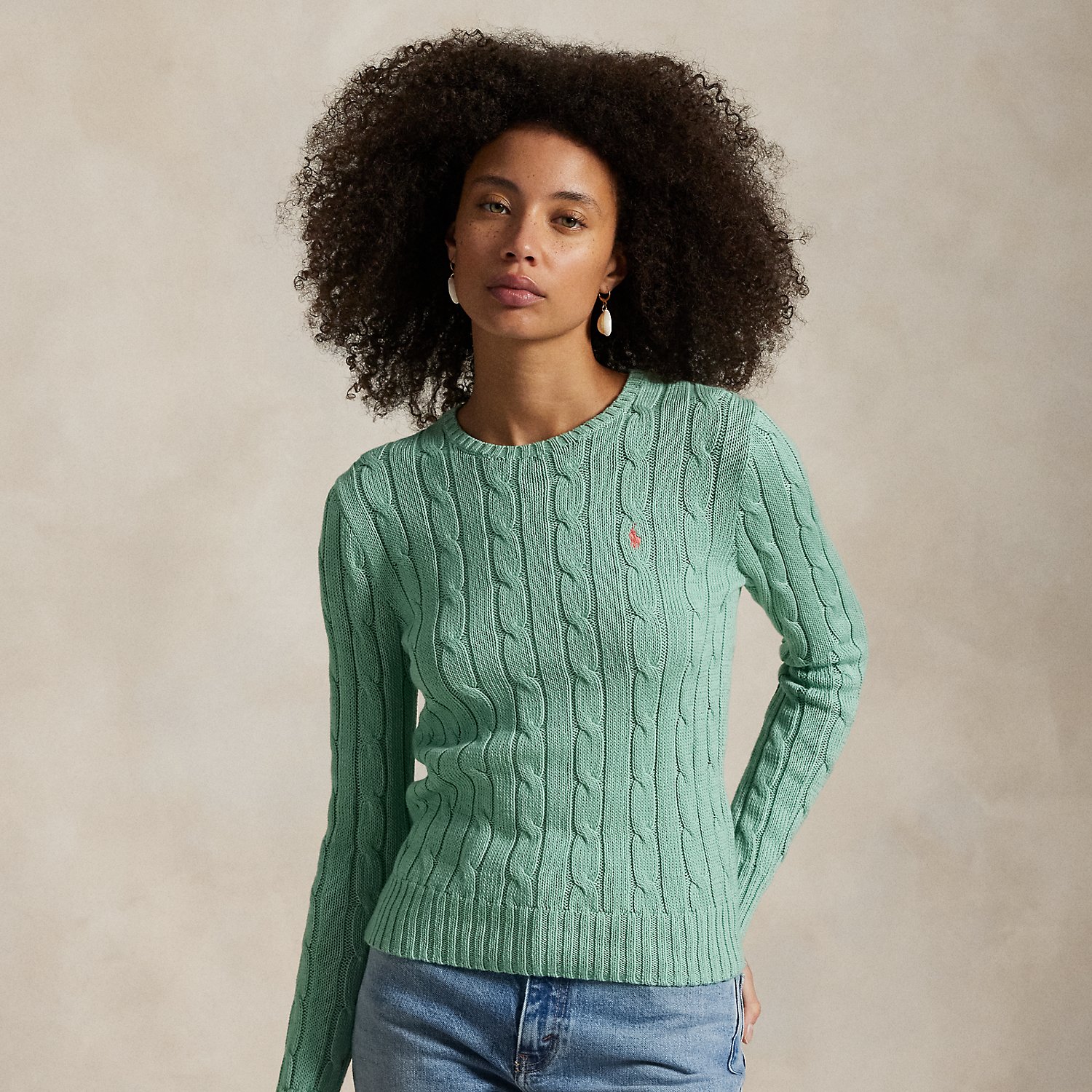 Baumwoll-Rundhalspullover mit Zopfmuster von Polo Ralph Lauren