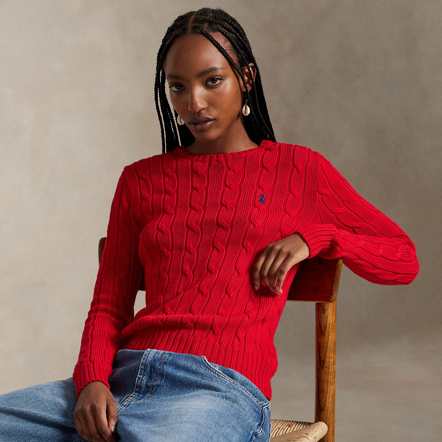 Baumwoll-Rundhalspullover mit Zopfmuster von Polo Ralph Lauren
