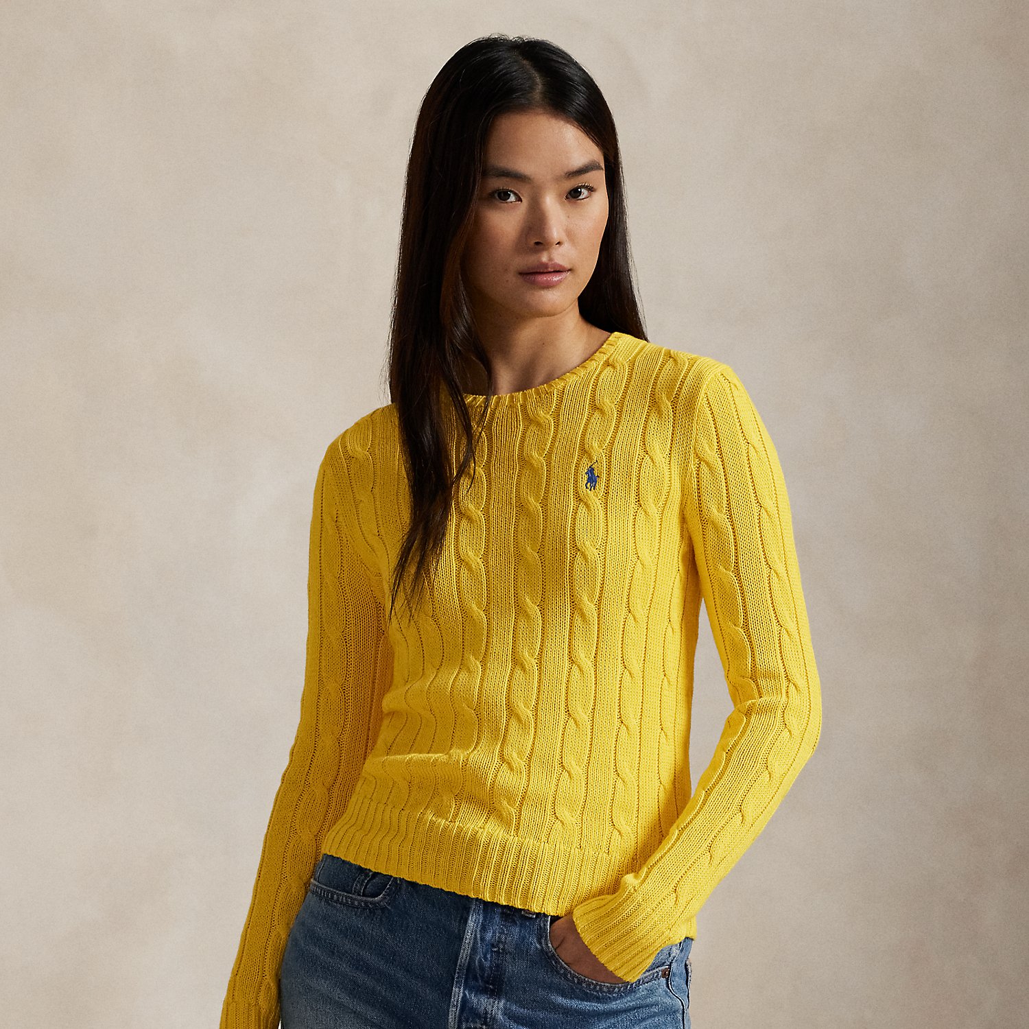 Baumwoll-Rundhalspullover mit Zopfmuster von Polo Ralph Lauren