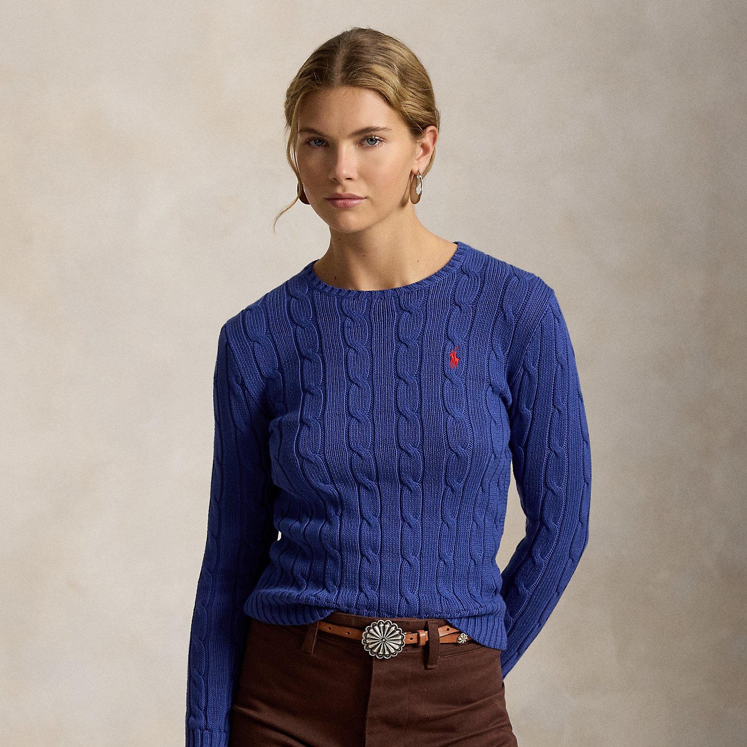 Baumwoll-Rundhalspullover mit Zopfmuster von Polo Ralph Lauren