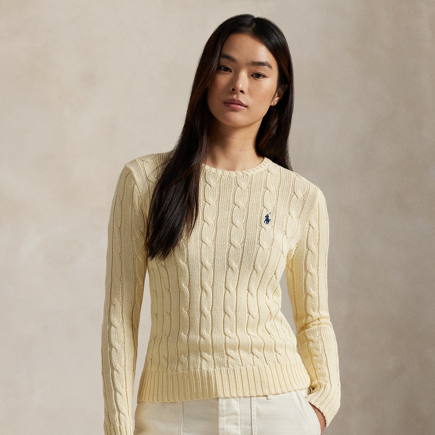 Baumwoll-Rundhalspullover mit Zopfmuster von Polo Ralph Lauren