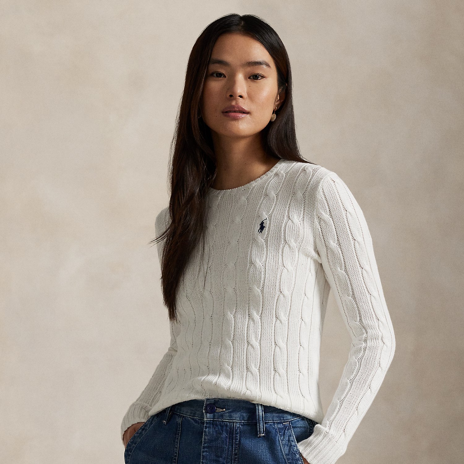 Baumwoll-Rundhalspullover mit Zopfmuster von Polo Ralph Lauren