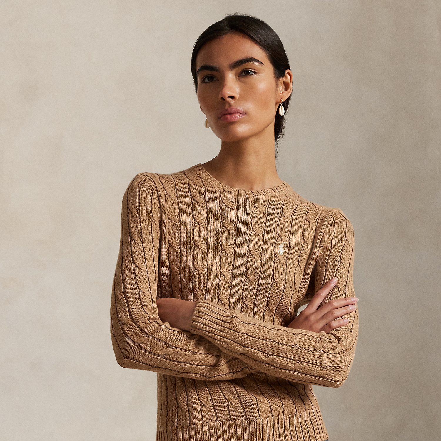 Baumwoll-Rundhalspullover mit Zopfmuster von Polo Ralph Lauren