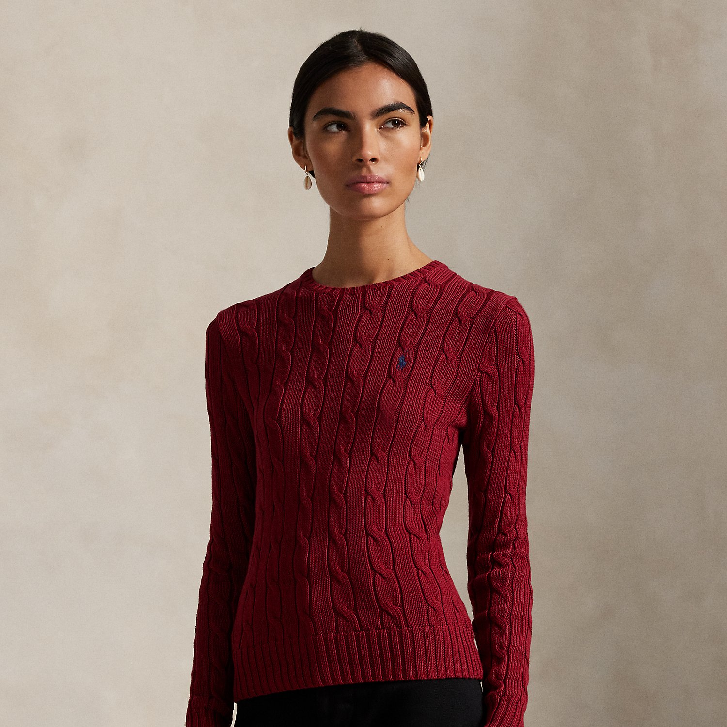 Baumwoll-Rundhalspullover mit Zopfmuster von Polo Ralph Lauren