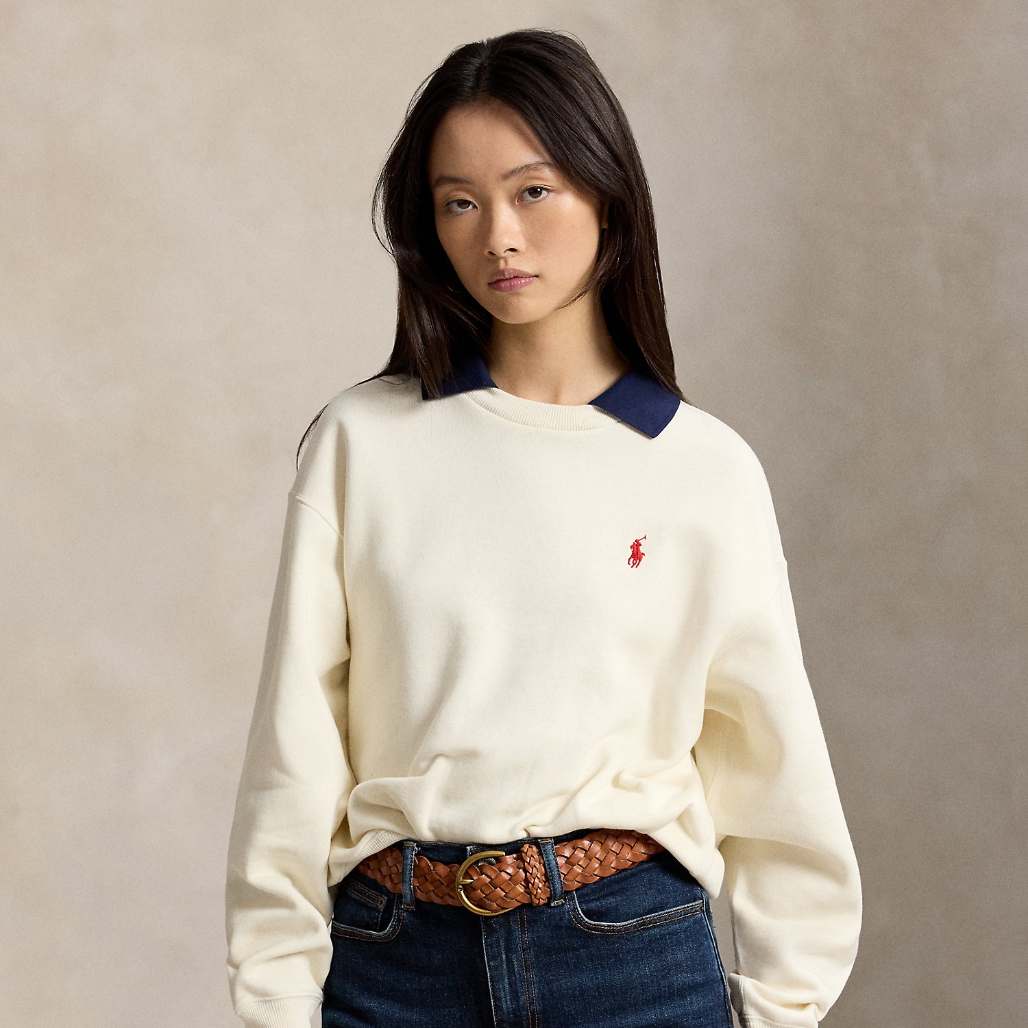 Fleece-Rundhalspullover mit Polokragen von Polo Ralph Lauren