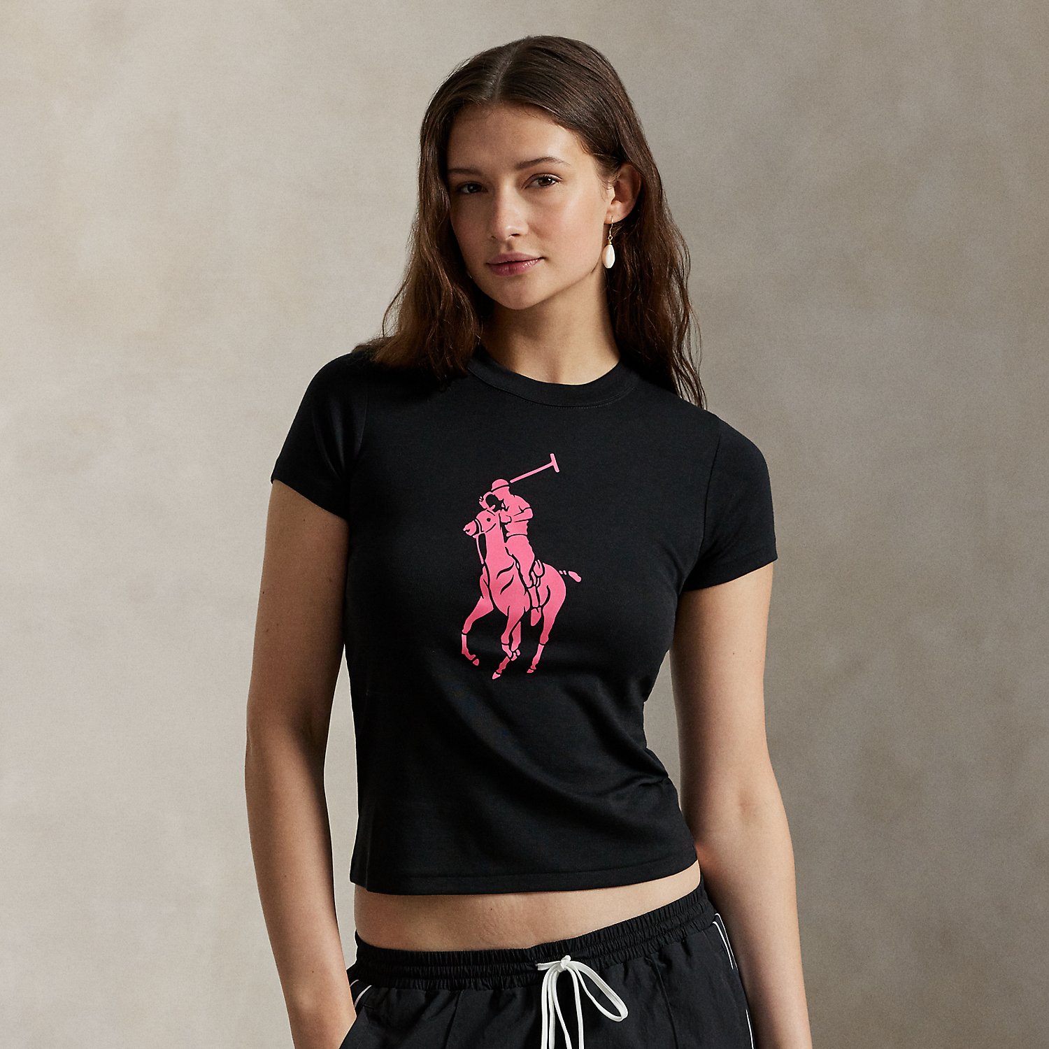 Geripptes Baumwoll-T-Shirt mit Pink Pony von Polo Ralph Lauren