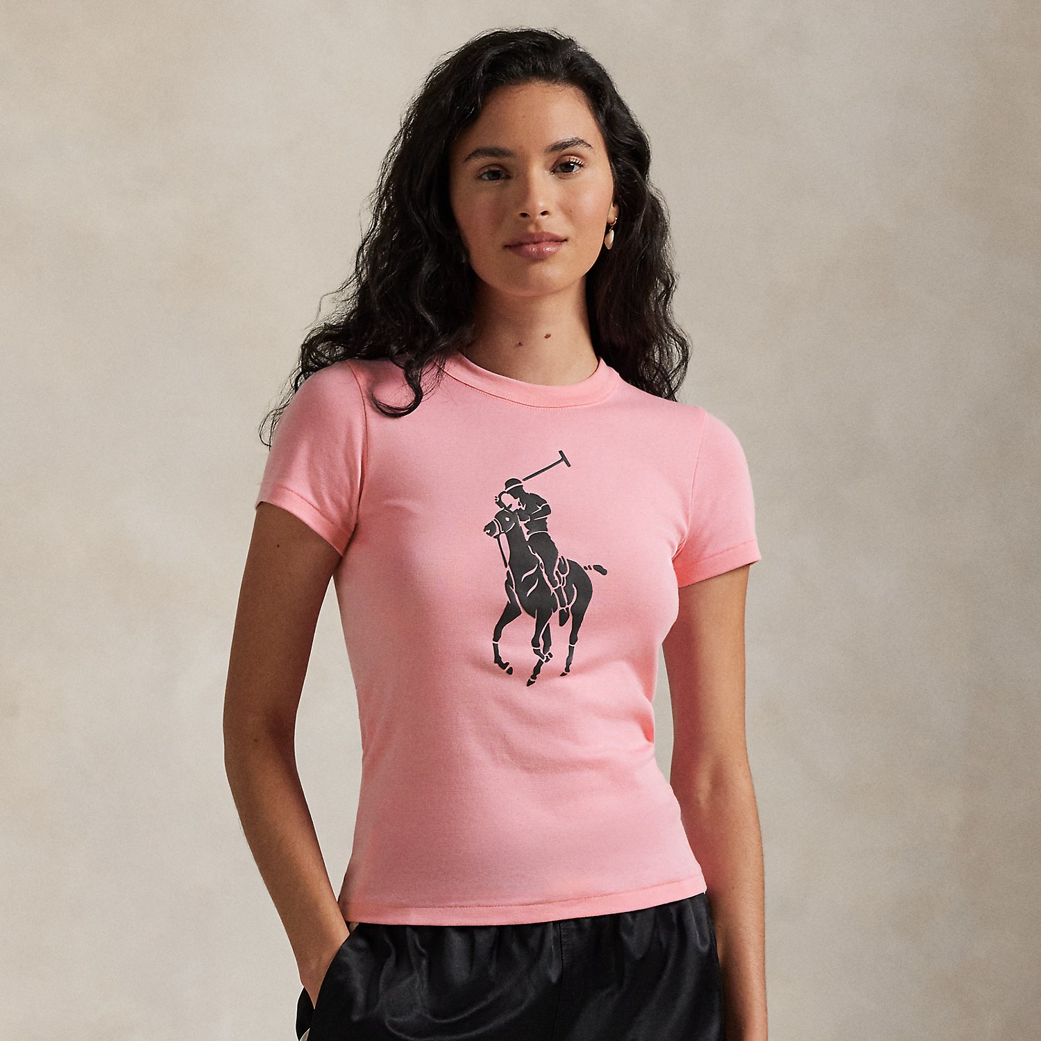 Geripptes Baumwoll-T-Shirt mit Pink Pony von Polo Ralph Lauren