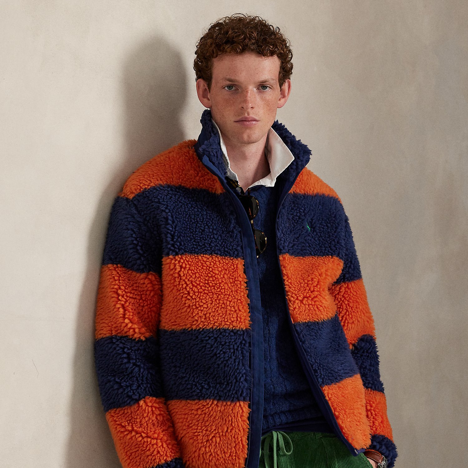 Gestreifte hochflorige Fleecejacke von Polo Ralph Lauren