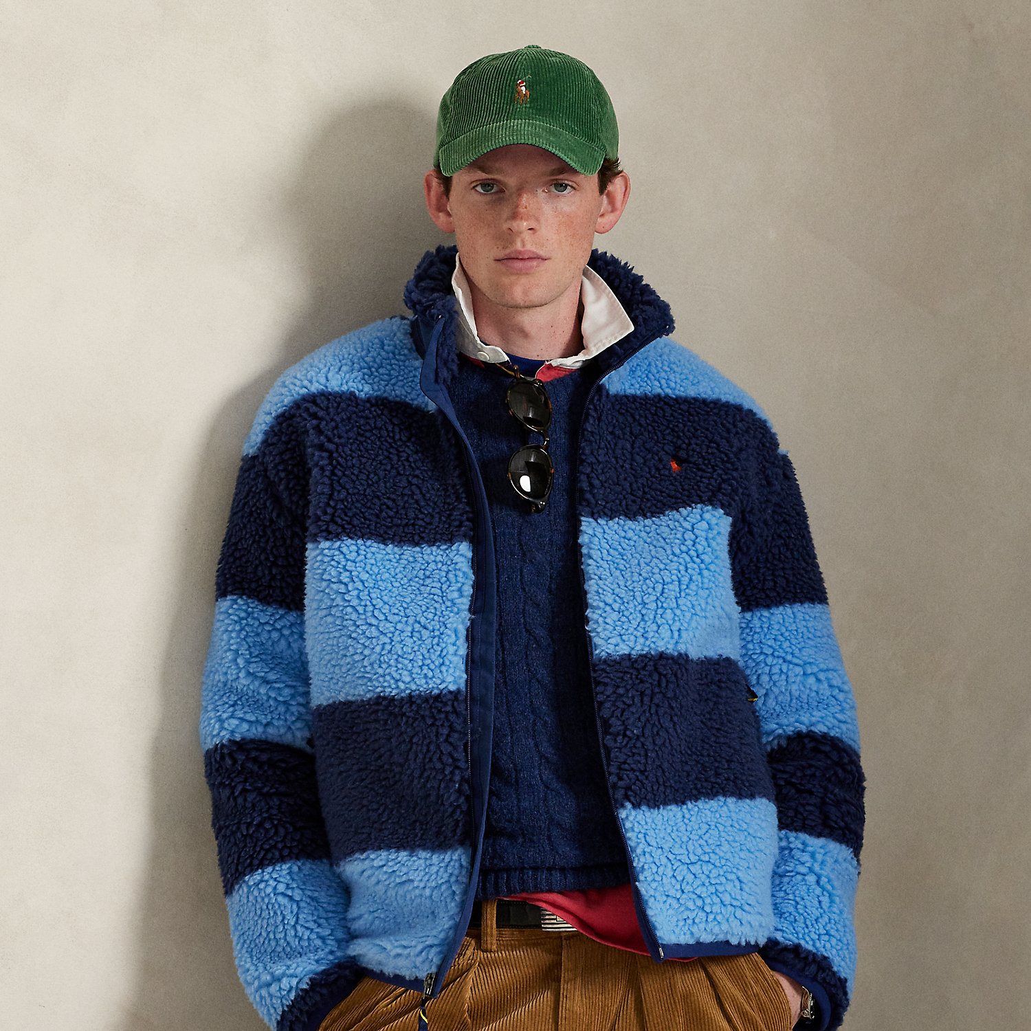 Gestreifte hochflorige Fleecejacke von Polo Ralph Lauren