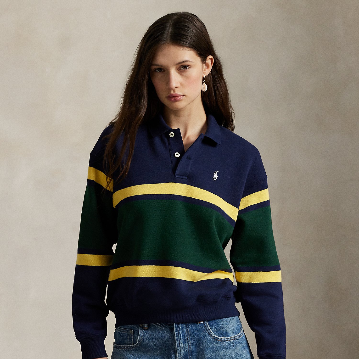 Gestreiftes Langarm-Poloshirt aus Fleece von Polo Ralph Lauren