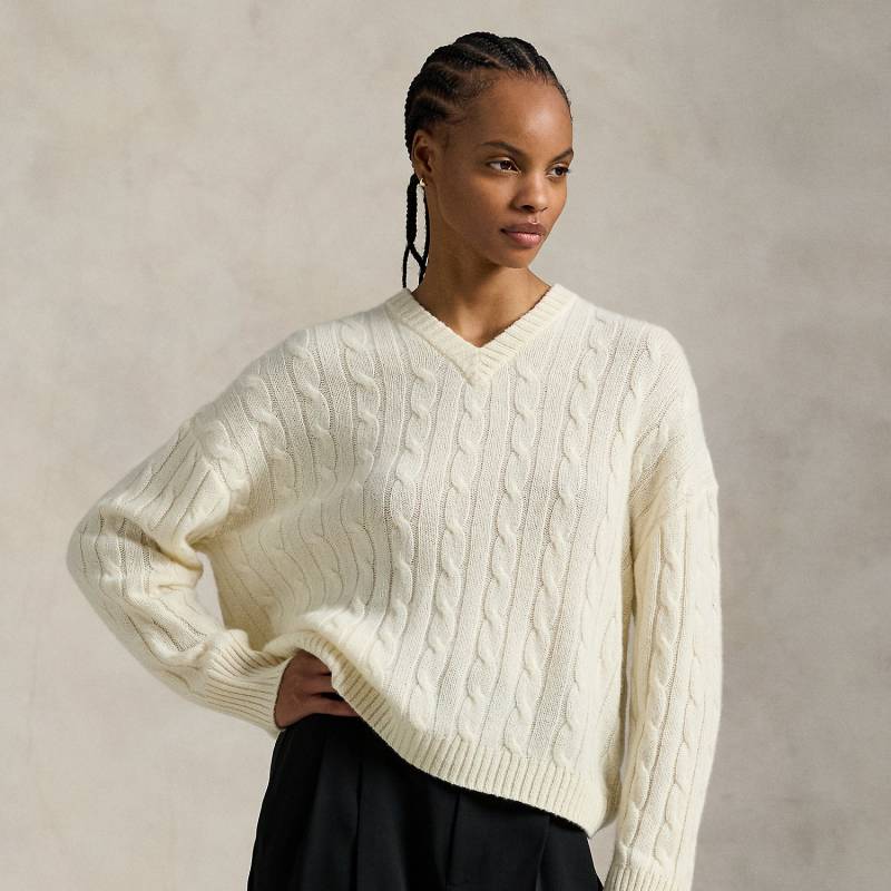Kaschmir-Zopfpullover mit V-Ausschnitt von Polo Ralph Lauren