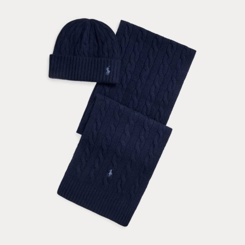 Kaschmirmütze und -schal mit Zopfmuster von Polo Ralph Lauren