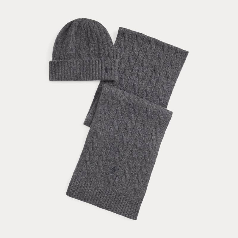 Kaschmirmütze und -schal mit Zopfmuster von Polo Ralph Lauren