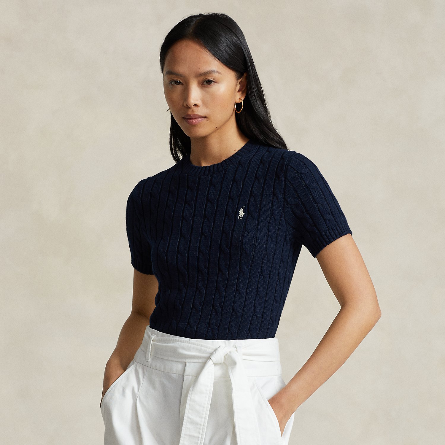 Kurzarm-Baumwollpullover mit Zopfmuster Kurzarm-Baumwollpullover mit Zopfmuster von Polo Ralph Lauren