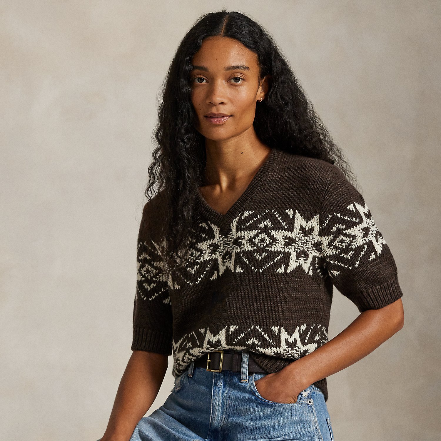 Kurzarmpullover mit Schneeflockenmuster von Polo Ralph Lauren