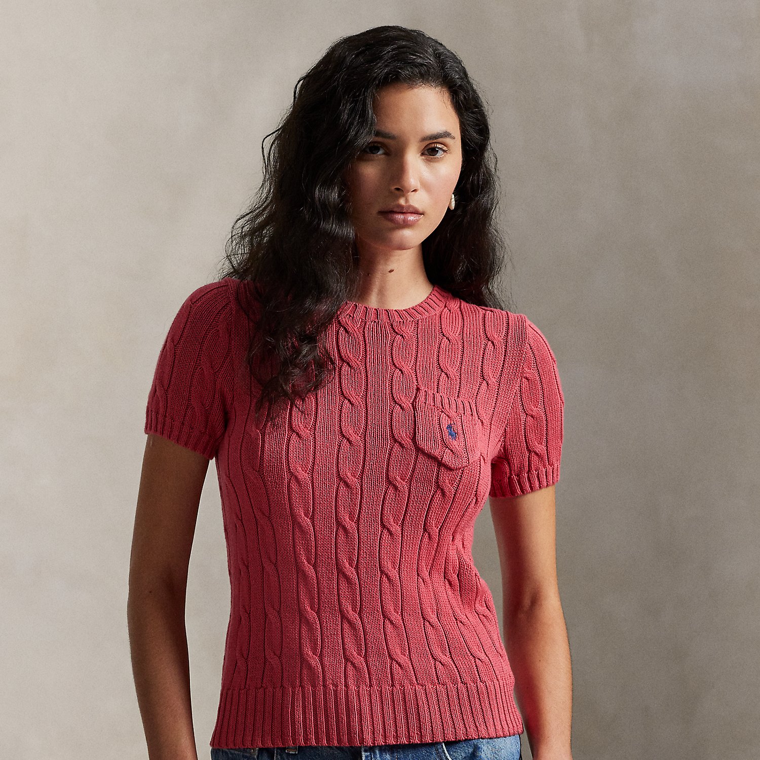 Kurzarmpullover mit Zopfmuster von Polo Ralph Lauren