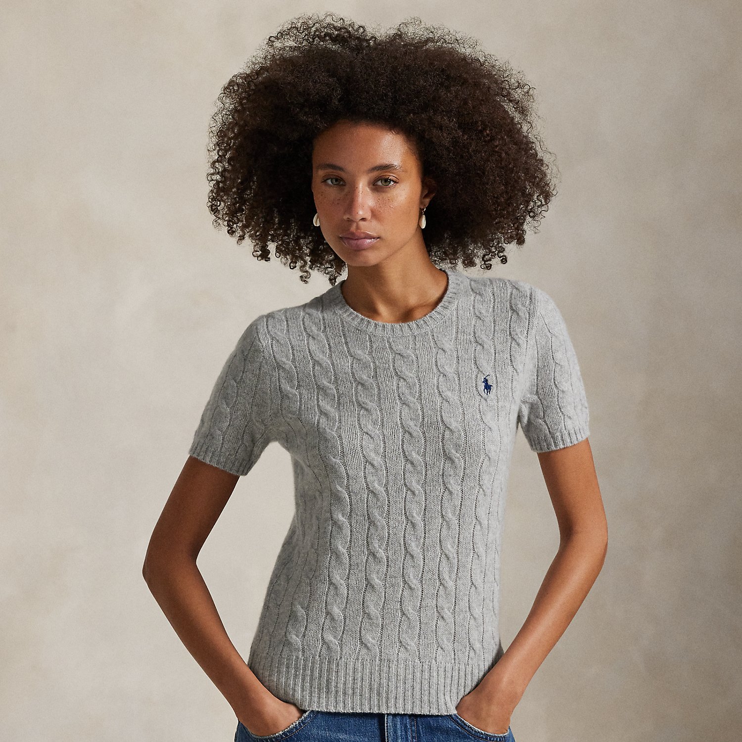 Kurzarmpullover mit Zopfmuster von Polo Ralph Lauren