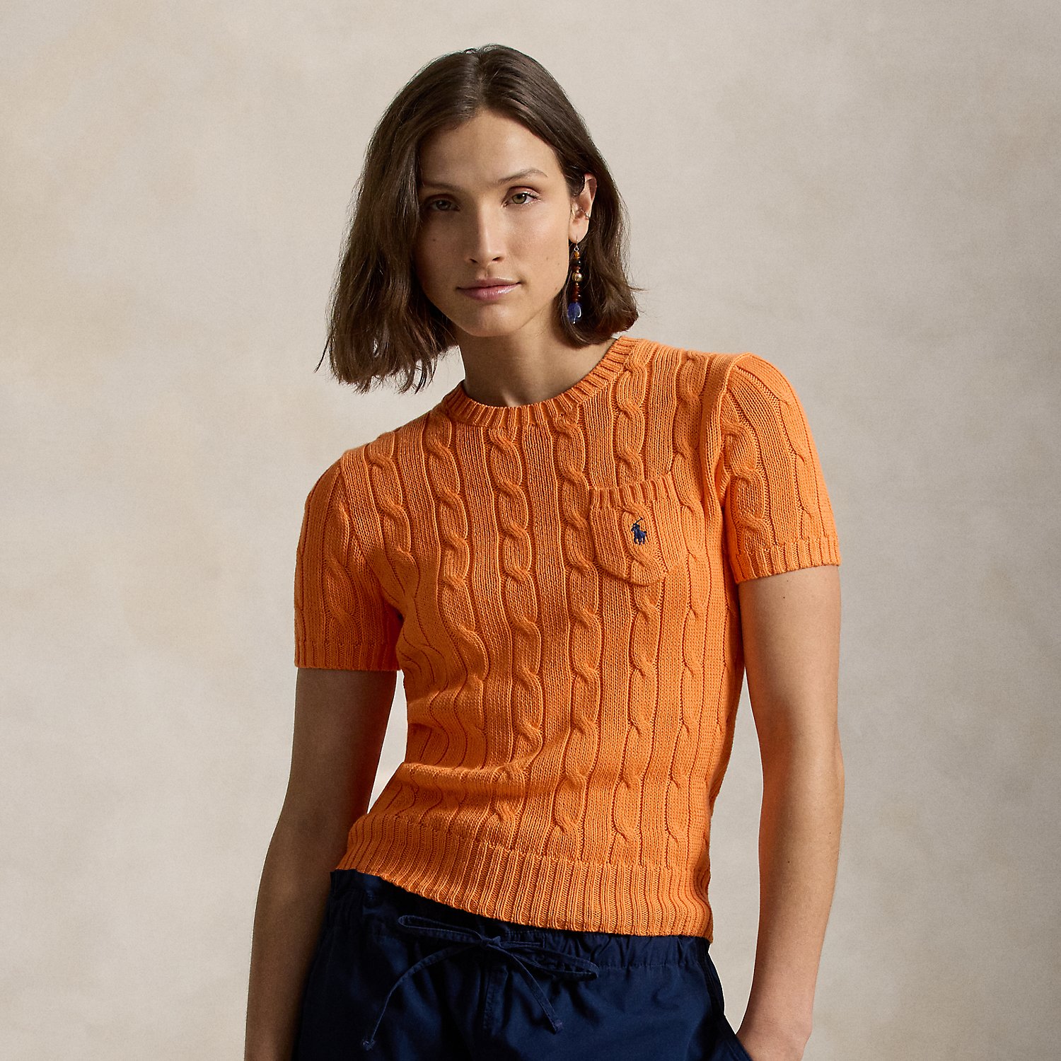 Kurzarmpullover mit Zopfmuster von Polo Ralph Lauren