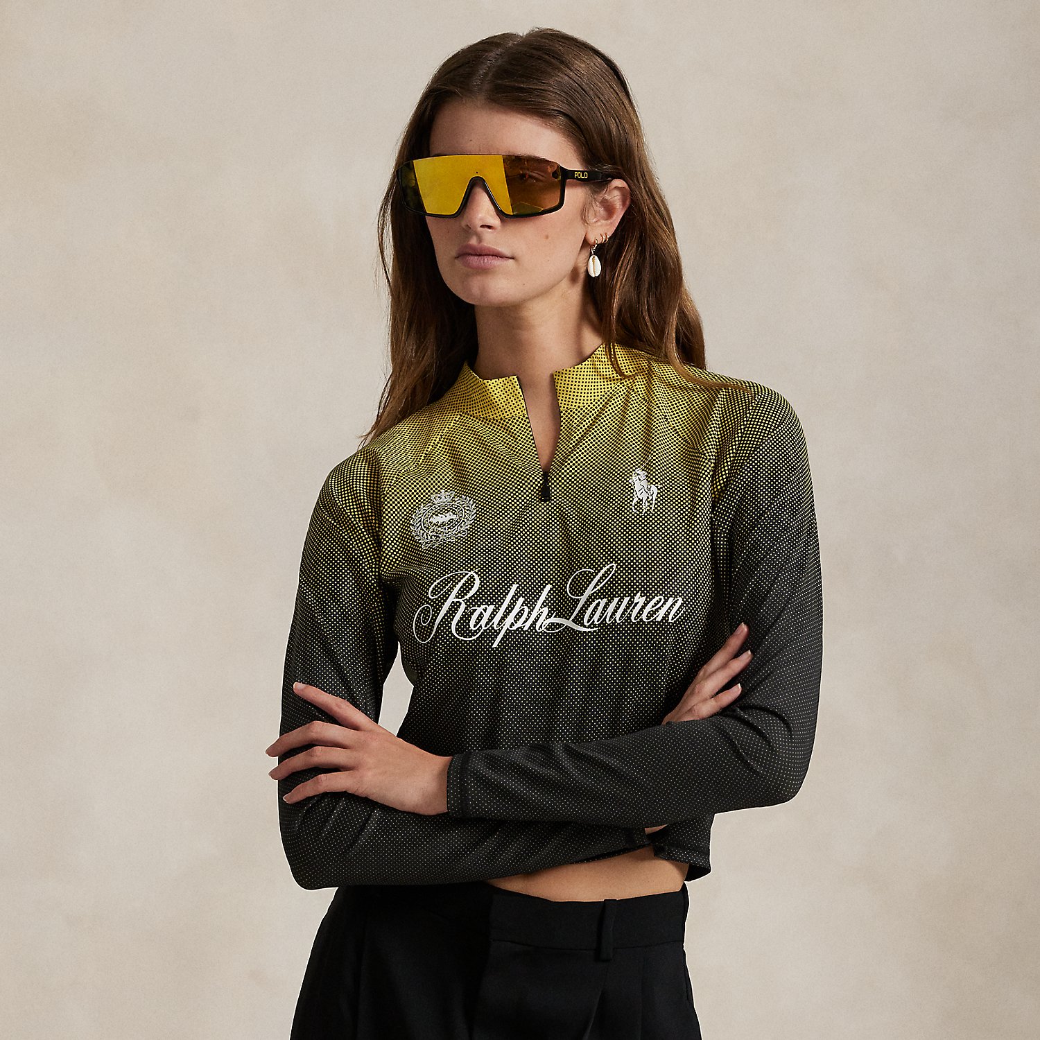 Kurzes Grafik-Shirt mit Reißverschluss von Polo Ralph Lauren