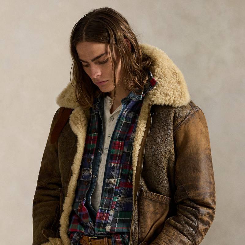 Lammfell-Bomberjacke mit Lederbesatz von Polo Ralph Lauren