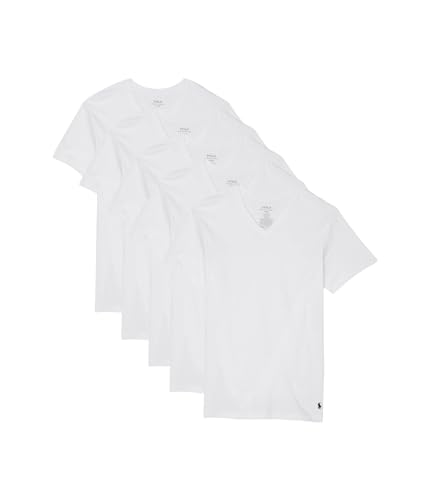 POLO RALPH LAUREN Classic Fit Wicking V-Neck 5er-Pack Unterhemden, 5 White/Cruise Navy, Klein von Polo Ralph Lauren