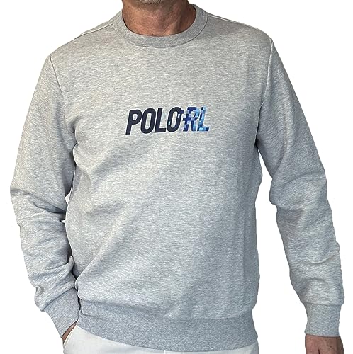 POLO RALPH LAUREN Herren Doppelstrick-Sweatshirt mit Rundhalsausschnitt Digi Font Polo RL Logo, Meliert, Grau, XX-Large von POLO RALPH LAUREN