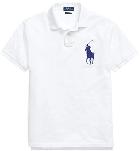 Polo Ralph Lauren Herren-Poloshirt, schmale Passform, ikonisches Netzgewebe, Weiß mit marineblauem Pony (individuelle Passform), XL von Polo Ralph Lauren