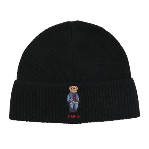 POLO RALPH LAUREN Herren Solid Denim Bear Beanie, 001 (Schwarz), Einheitsgröße von POLO RALPH LAUREN