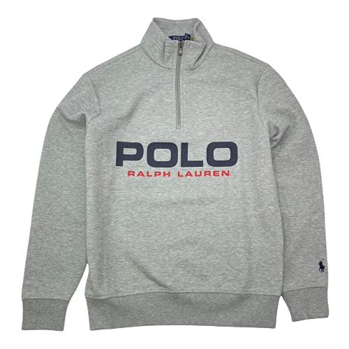 Polo RL Double Knit Tech Logo 3/4 Zip Mock Pullover Sweatshirt, grey heather, X-Groß von Polo Ralph Lauren