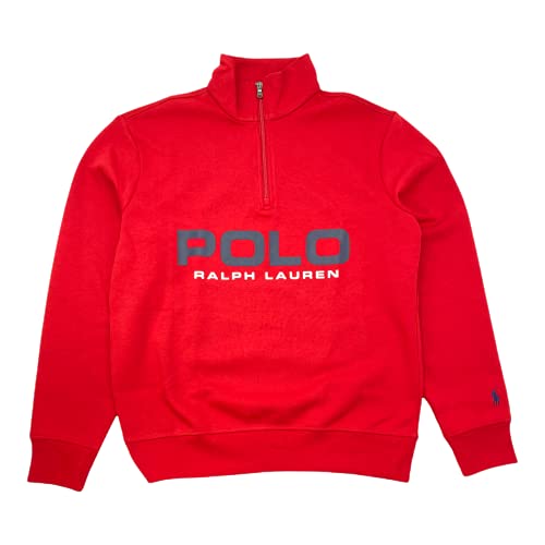 Polo RL Double Knit Tech Logo 3/4 Zip Mock Pullover Sweatshirt, rot, Groß von Polo Ralph Lauren