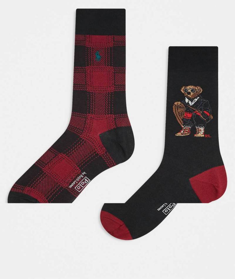 Polo Ralph Lauren - 2er-Pack Socken in Schwarz und Rot mit Bear-Motiv-Bunt von Polo Ralph Lauren