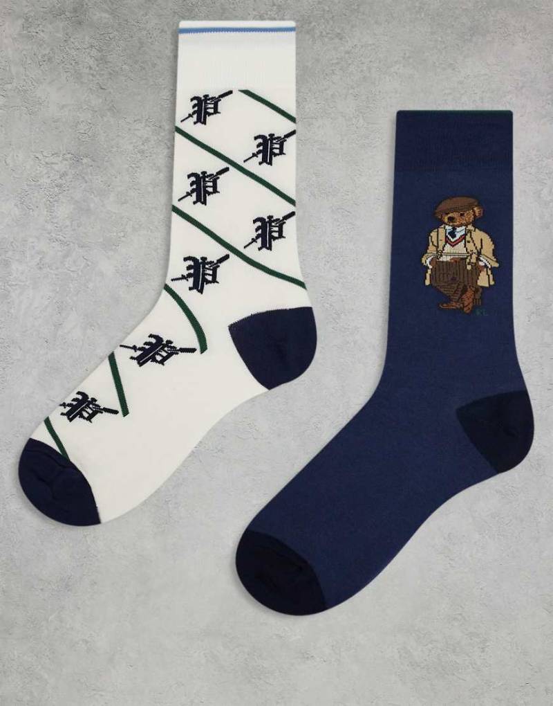 Polo Ralph Lauren - 2er-Pack Socken mit Bear-Motiv in Marineblau und Creme-Bunt von Polo Ralph Lauren