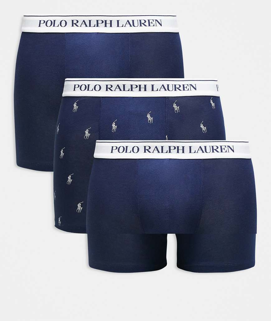 Polo Ralph Lauren - 3er-Pack Boxershorts mit Logobund in Uni-Marineblau und Allover-Logoprint von Polo Ralph Lauren