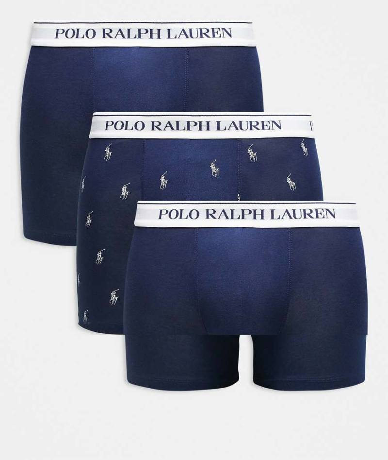 Polo Ralph Lauren - 3er-Pack Boxershorts mit Logobund in Uni-Marineblau und Allover-Logoprint von Polo Ralph Lauren