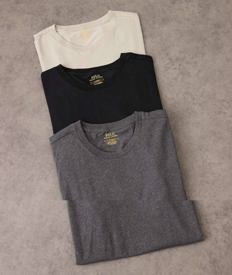 Polo Ralph Lauren - 3er-Pack Lounge-T-Shirts in Grau, anthrazit meliert und Schwarz mit Logo-Symbol-Bunt von Polo Ralph Lauren