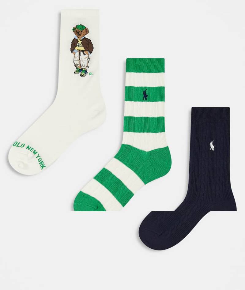 Polo Ralph Lauren - 3er-Pack Socken in mehreren Farben mit Bear-Motiv und Logo-Bunt von Polo Ralph Lauren