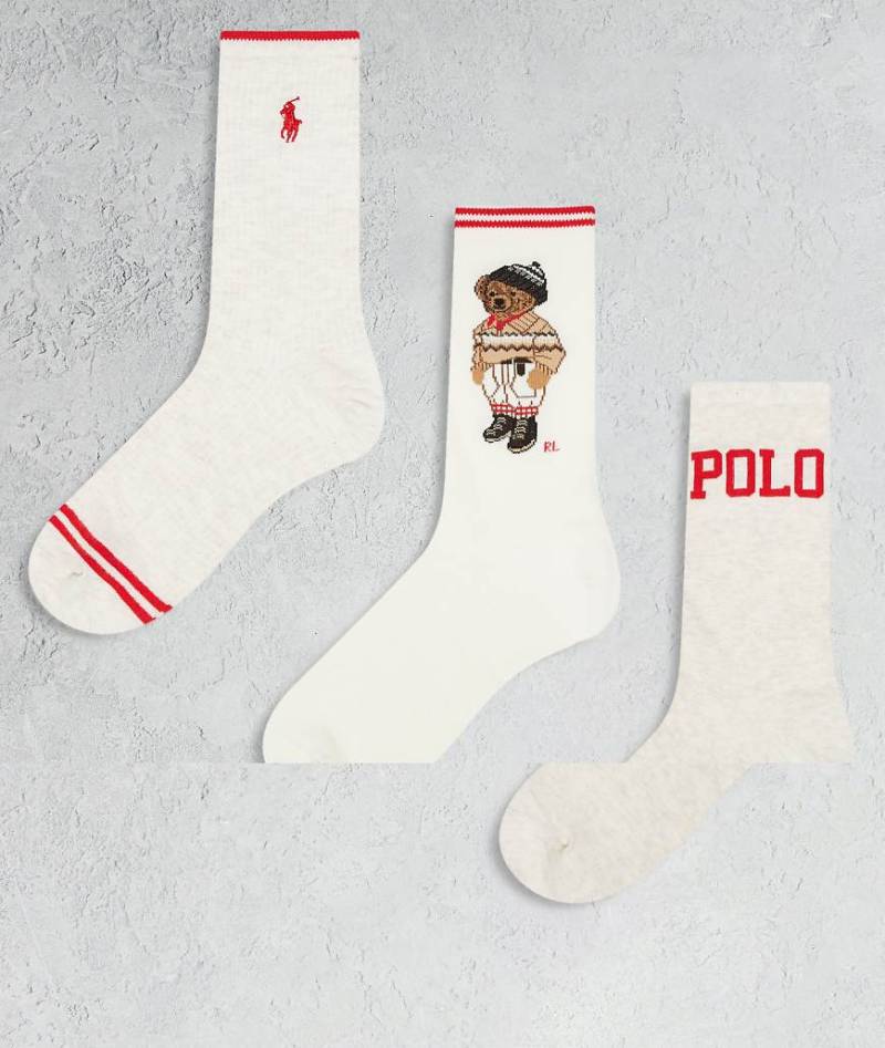 Polo Ralph Lauren - 3er-Pack Socken in mehreren Farben mit Bear-Motiv und Logo-Bunt von Polo Ralph Lauren