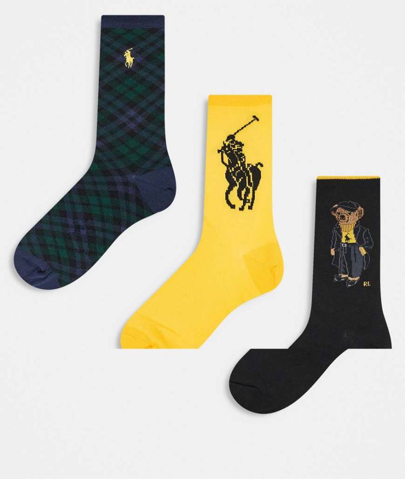 Polo Ralph Lauren - 3er-Pack Socken in mehreren Farben mit Bear-Motiv und Logo-Bunt von Polo Ralph Lauren