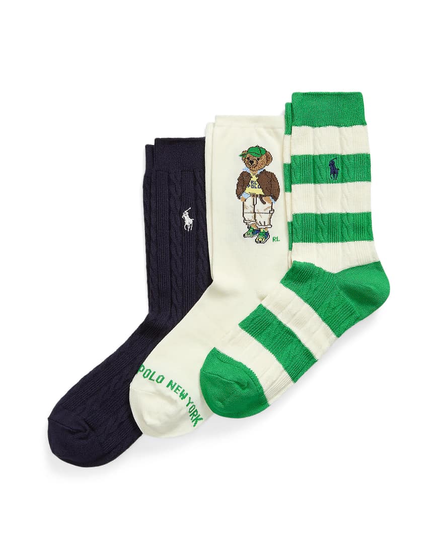 Polo Ralph Lauren - 3er-Pack Socken in verschiedenen Farben mit Bear-Motiv, Geschenkbox-Bunt von Polo Ralph Lauren