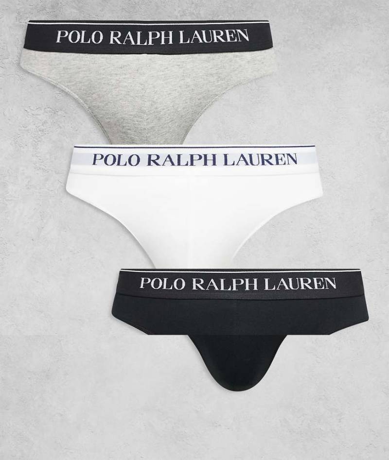Polo Ralph Lauren - 3er-Pack Unterhosen in Weiß/Schwarz/meliertem Grau mit niedrigem Logobund-Bunt von Polo Ralph Lauren
