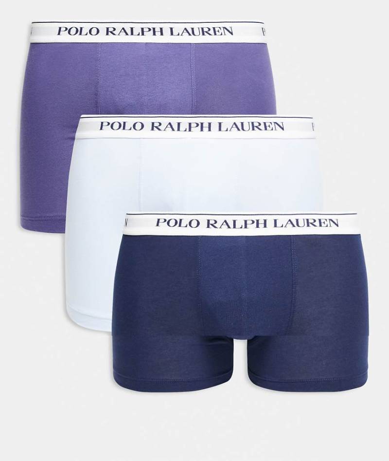 Polo Ralph Lauren - 3er-Pack klassische Trunk-Unterhosen in Lila/Hellblau/Marineblau mit weißem Logo-Bund-Bunt von Polo Ralph Lauren