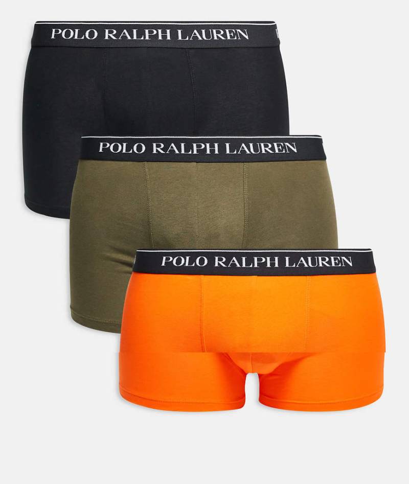 Polo Ralph Lauren - 3er-Pack klassische Trunk-Unterhosen in Olivgrün/Orange/Schwarz mit Bund mit weißem Logo-Bunt von Polo Ralph Lauren