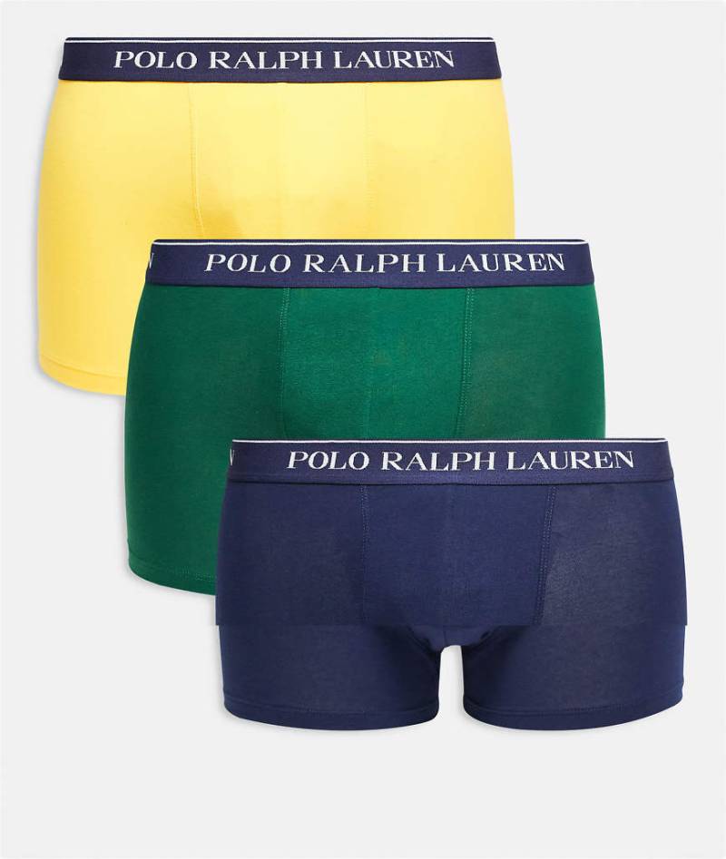 Polo Ralph Lauren - 3er-Pack klassische Unterhosen in Dunkelgrün / Gelb / Marineblau mit Bund mit weißem Logo-Bunt von Polo Ralph Lauren