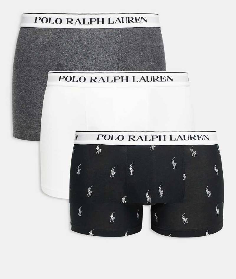 Polo Ralph Lauren - 3er-Pack klassische Unterhosen in einfarbigen Designs und Logomuster-Designs in verschiedenen Farben mit weißem Logo-Bund-Bunt von Polo Ralph Lauren
