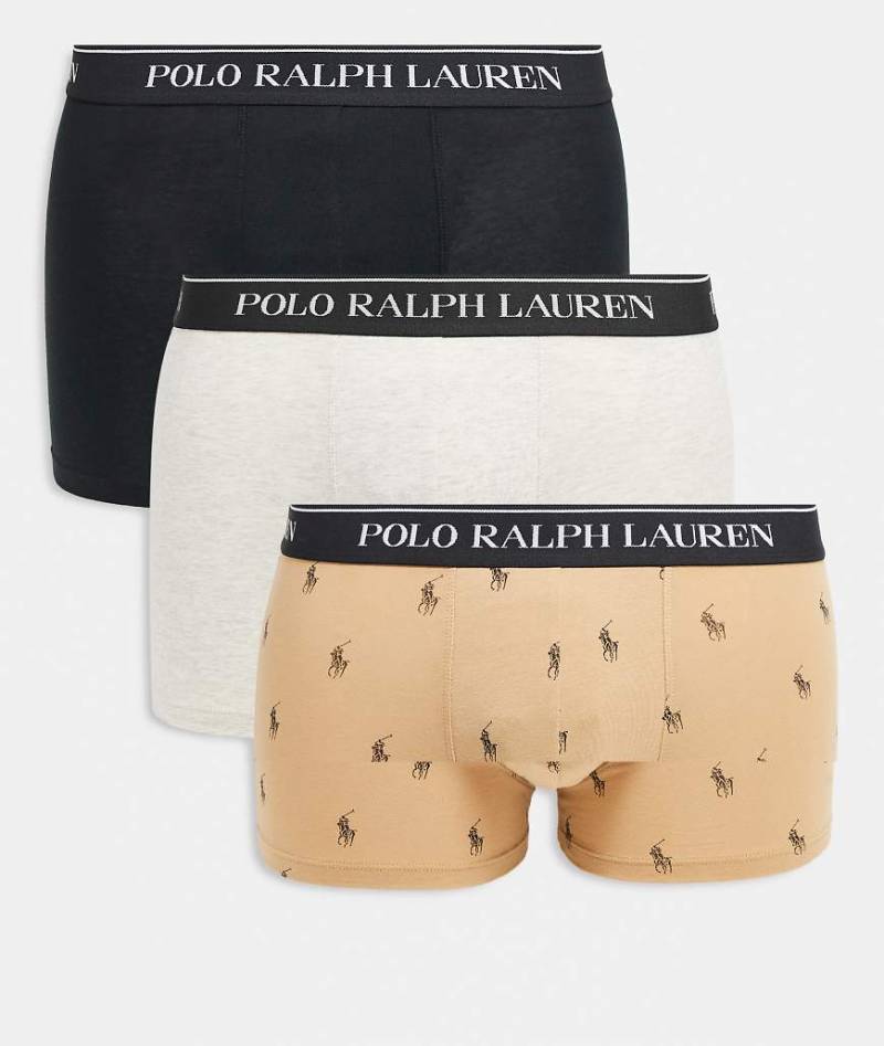 Polo Ralph Lauren - 3er-Pack klassische Unterhosen in meliertem Kamelbraun/meliertem Grau/Schwarz im schlichten Design und mit Markenlogo-Muster mit weißem Logobund-Bunt von Polo Ralph Lauren