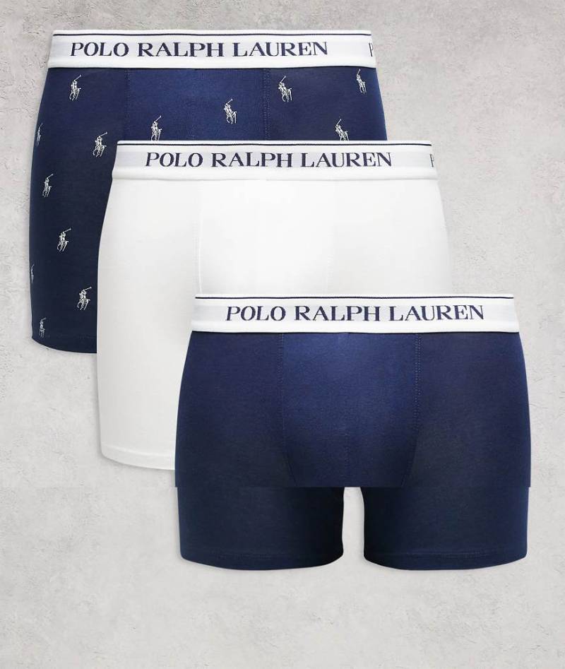 Polo Ralph Lauren - 3er-Pack lange Unterhosen in Marineblau und Weiß mit Logo-Bund-Bunt von Polo Ralph Lauren
