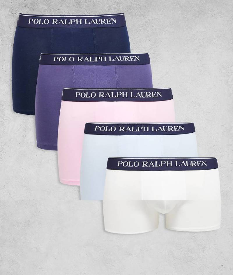 Polo Ralph Lauren - 5er-Pack klassische Unterhosen in Weiß/Rosa/Blau/Lila/Marineblau mit farblich abgesetztem Logobund-Bunt von Polo Ralph Lauren