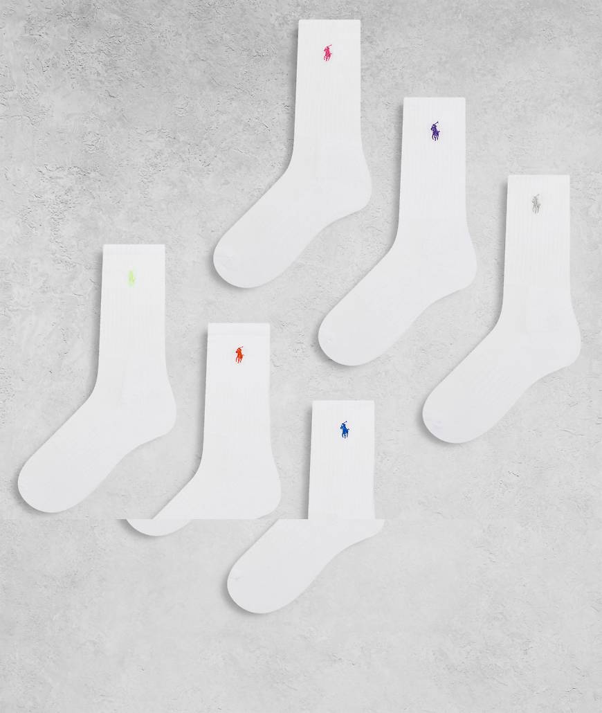 Polo Ralph Lauren - 6er-Pack Socken in Weiß mit Polospieler-Logo in verschiedenen Farben von Polo Ralph Lauren