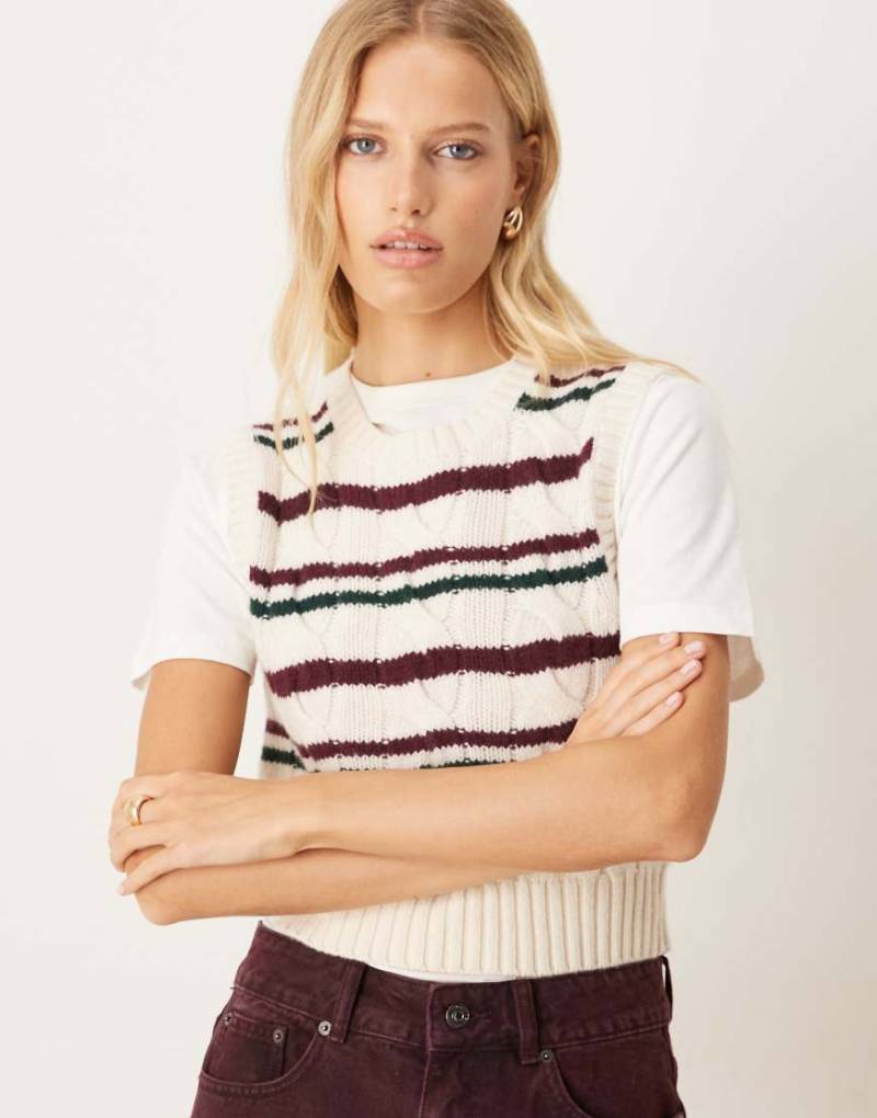 Polo Ralph Lauren - Pullunder in Creme mit Zopfmuster und Streifen-Bunt von Polo Ralph Lauren