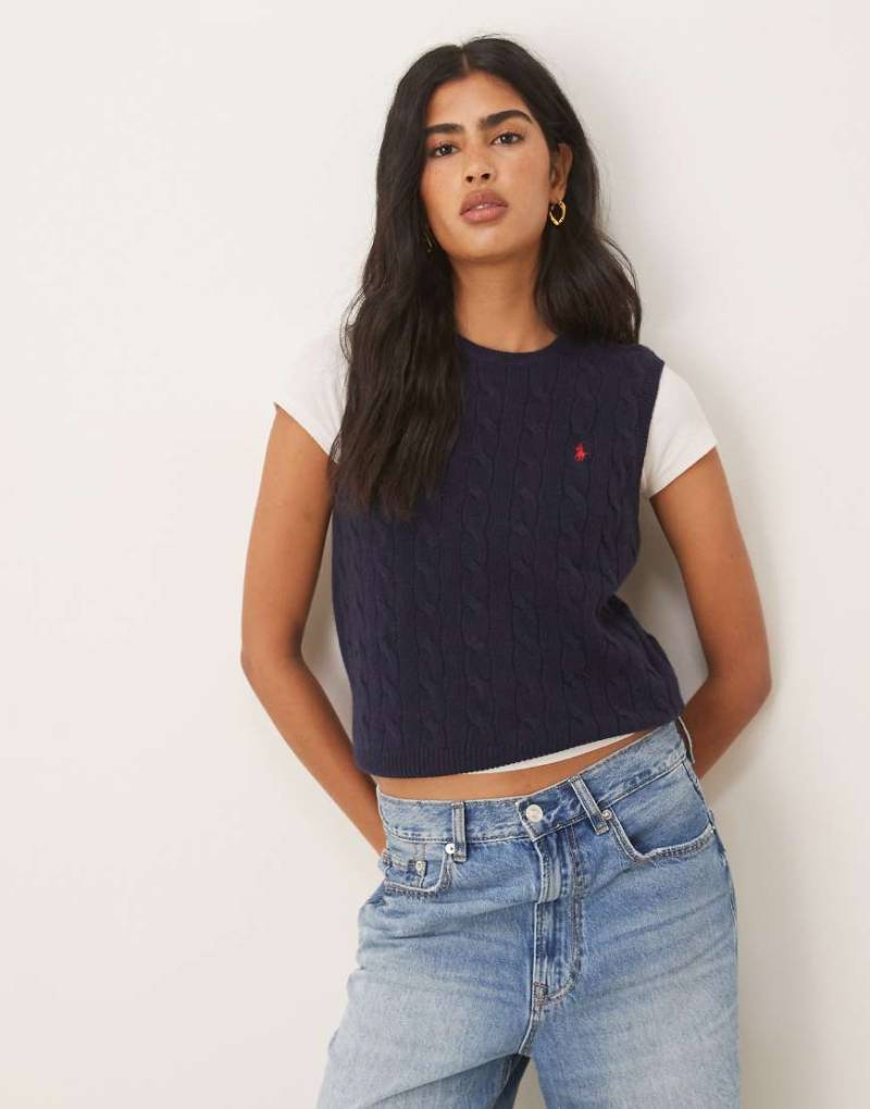 Polo Ralph Lauren - Zopfstrick-Pullunder in Marineblau mit hohem Wollanteil von Polo Ralph Lauren